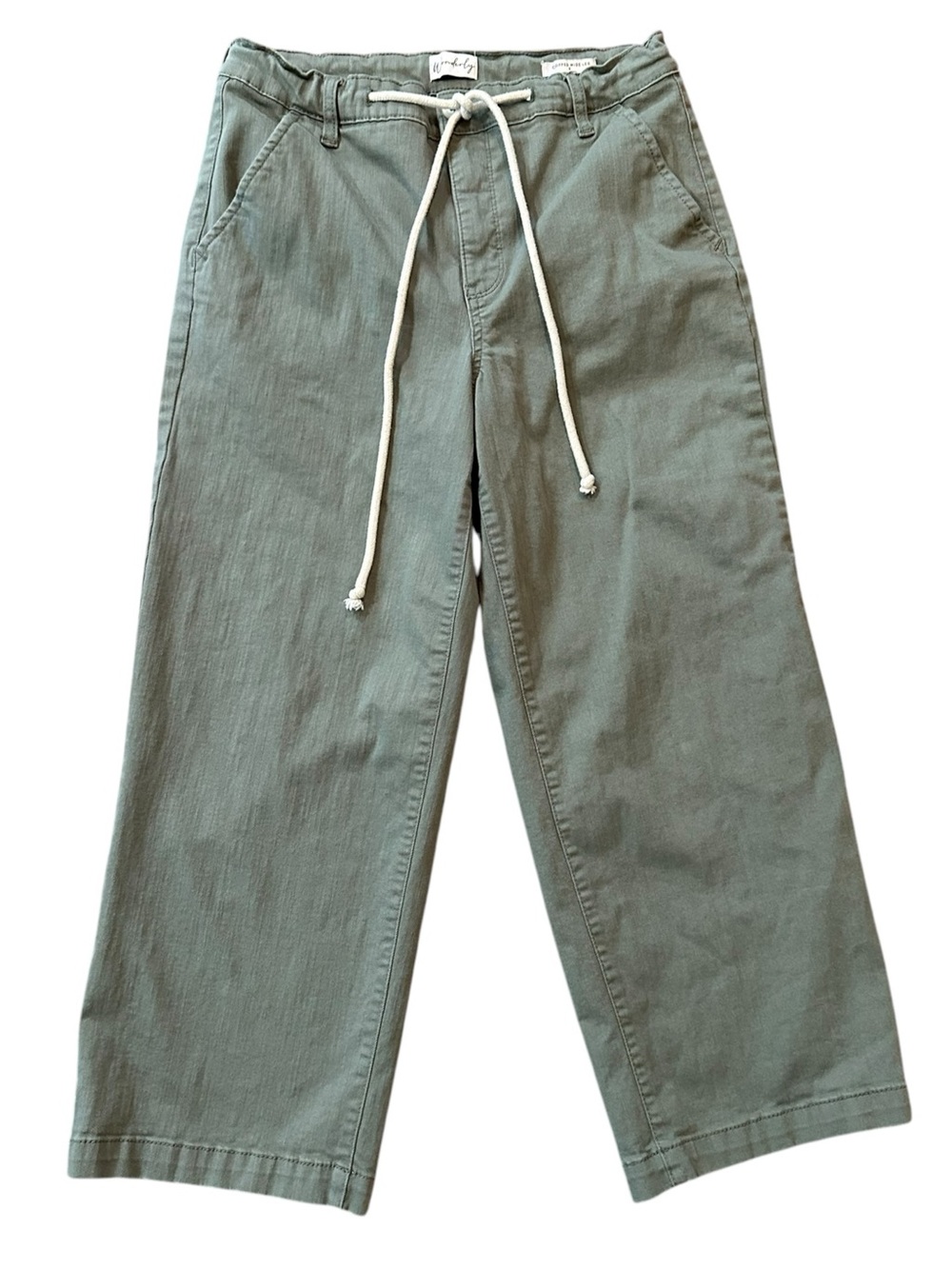 WONDERLY sage green cotton stretch blend cropped wide leg pants size 8